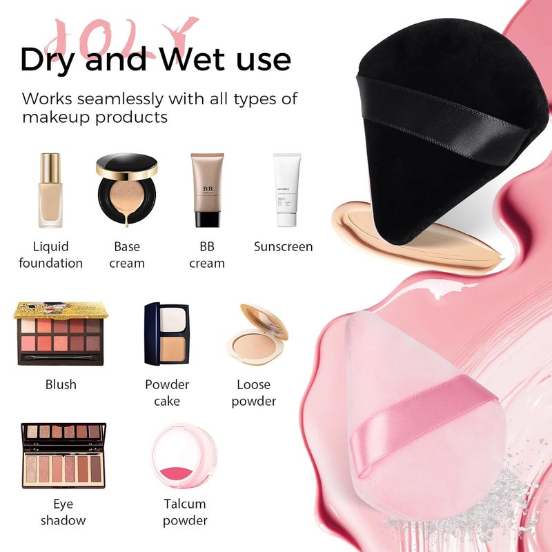 JOLY Triangle Powder Puff Face Makeup Sponge Beauty Blender Stocking Stuffers Puffs for Women apply Loose Powder and Foundation (6Pcs_Black+6Pcs_Pink) - Image 3